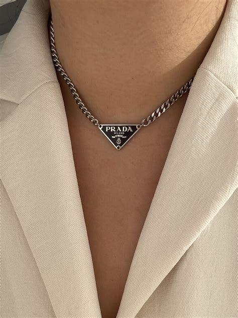 prada lock chain necklace|prada symbol necklace.